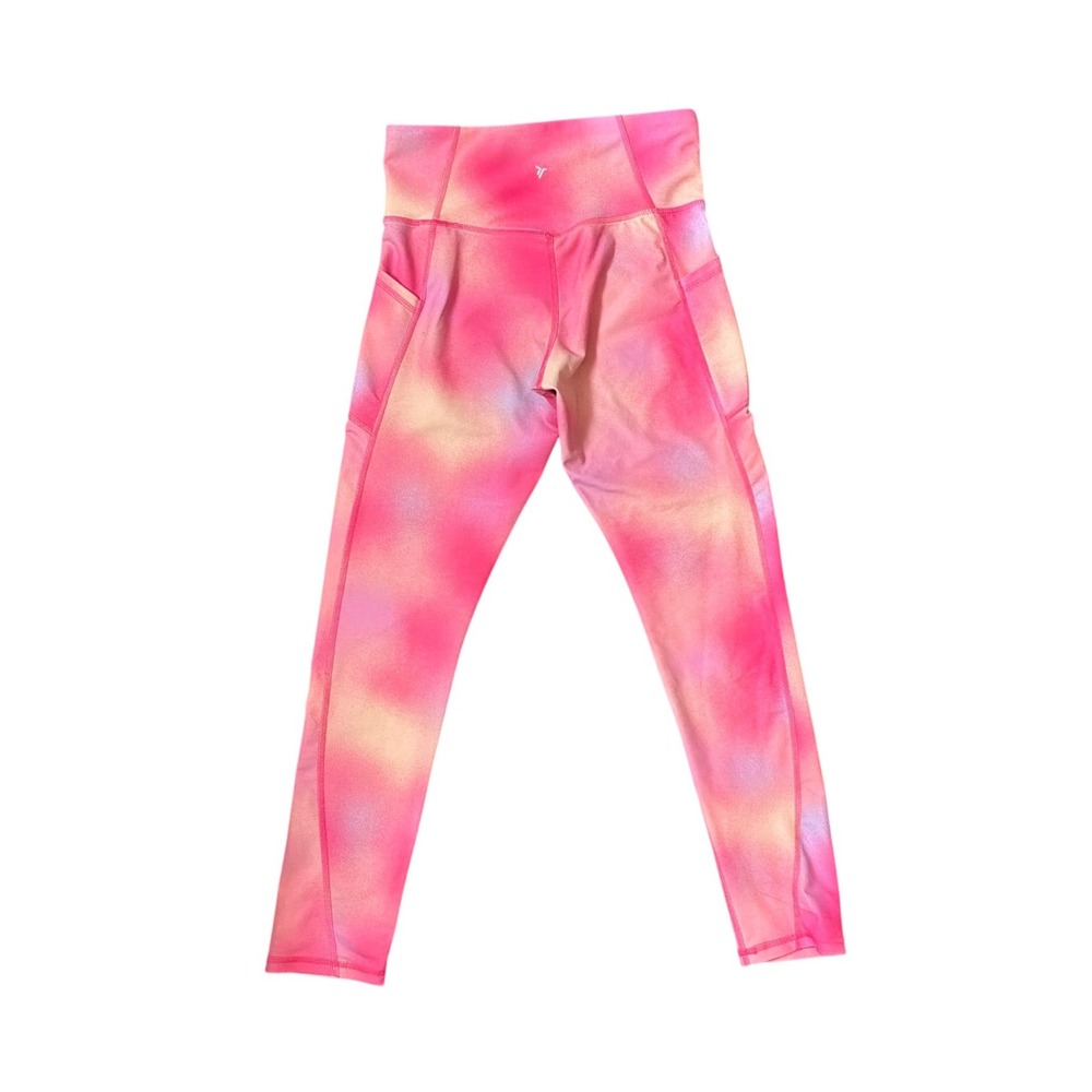 Old Navy Active Powersoft High Rise Leggings Pink Tie Dye Shimmer Pockets XL - Picture 3 of 3